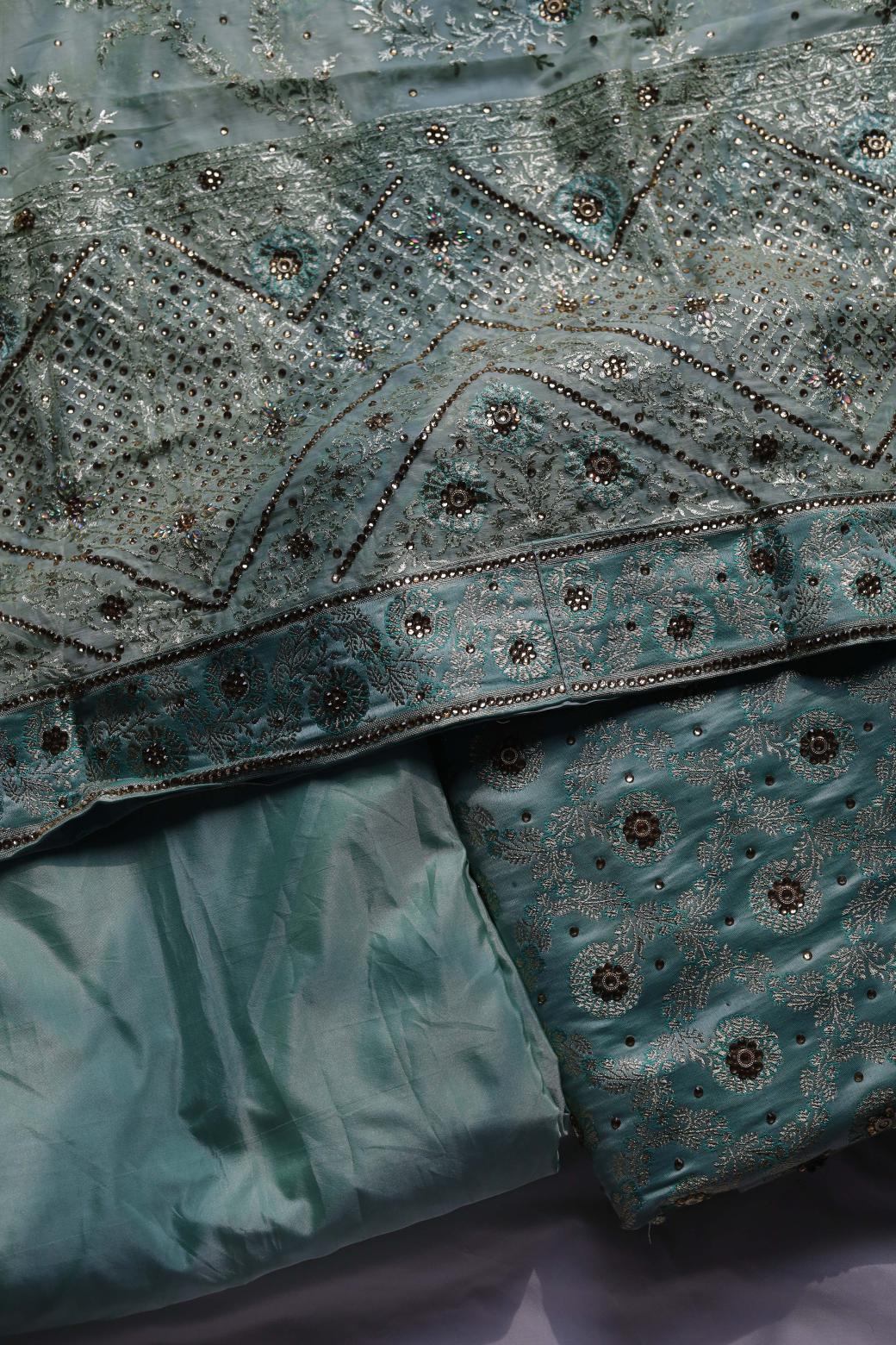 AQUA GREEN COLOUR PURE KIMKHAB BANARASI GHARARA