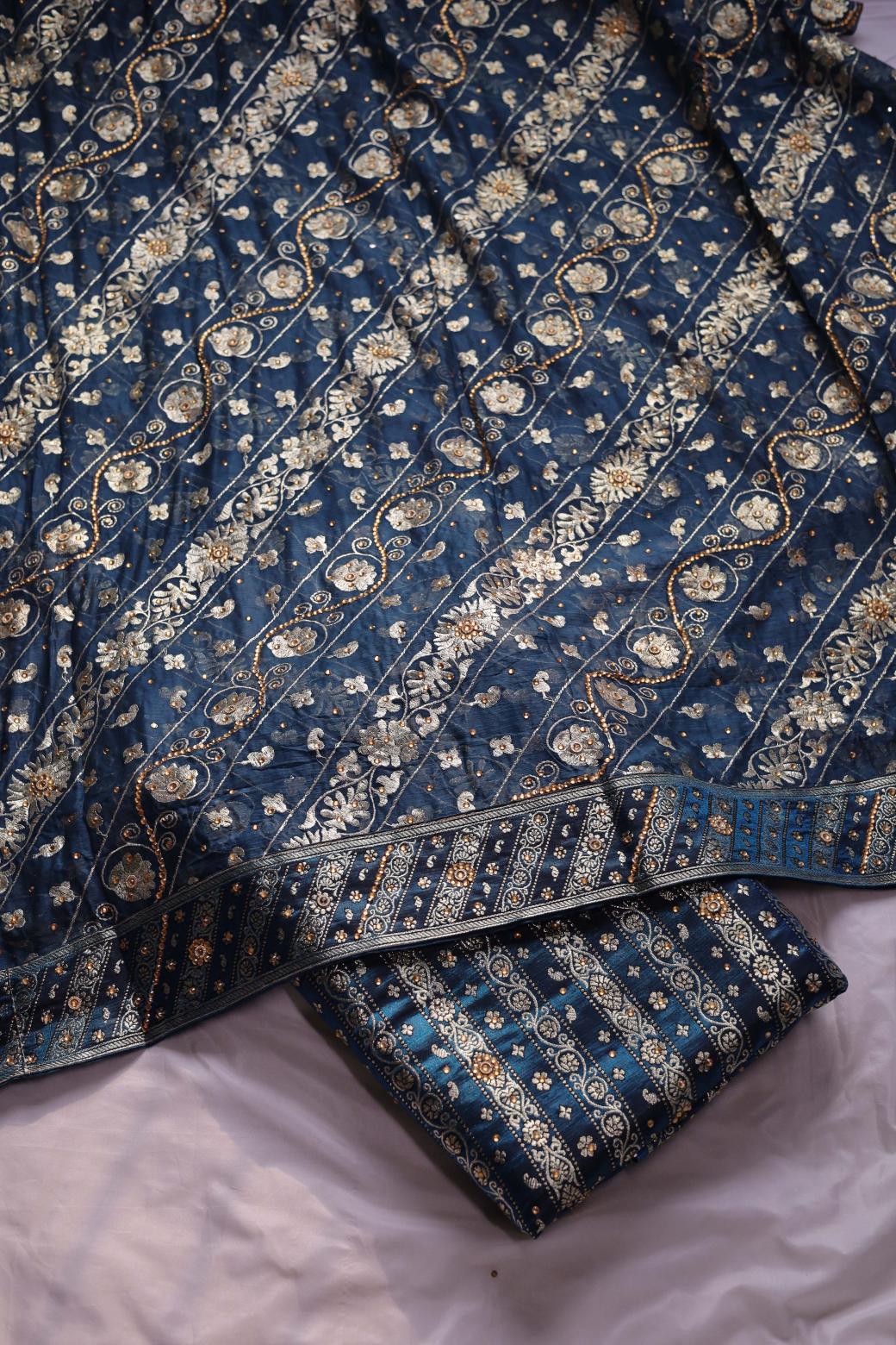 BLUE COLOUR KIMKHAB BANARASI GHARARA