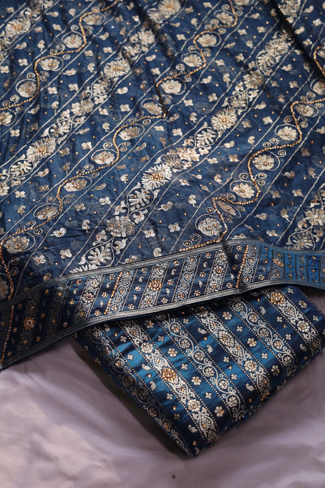 BLUE COLOUR KIMKHAB BANARASI GHARARA