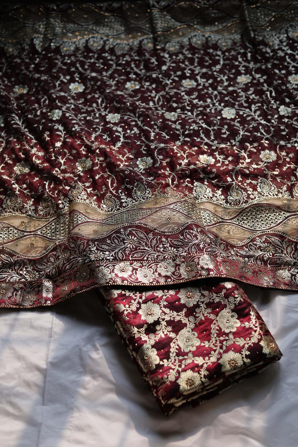 COKE COLOUR KIMKHAB BANARASI GHARARA