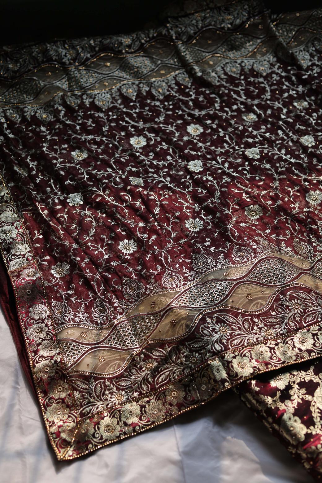 COKE COLOUR KIMKHAB BANARASI GHARARA