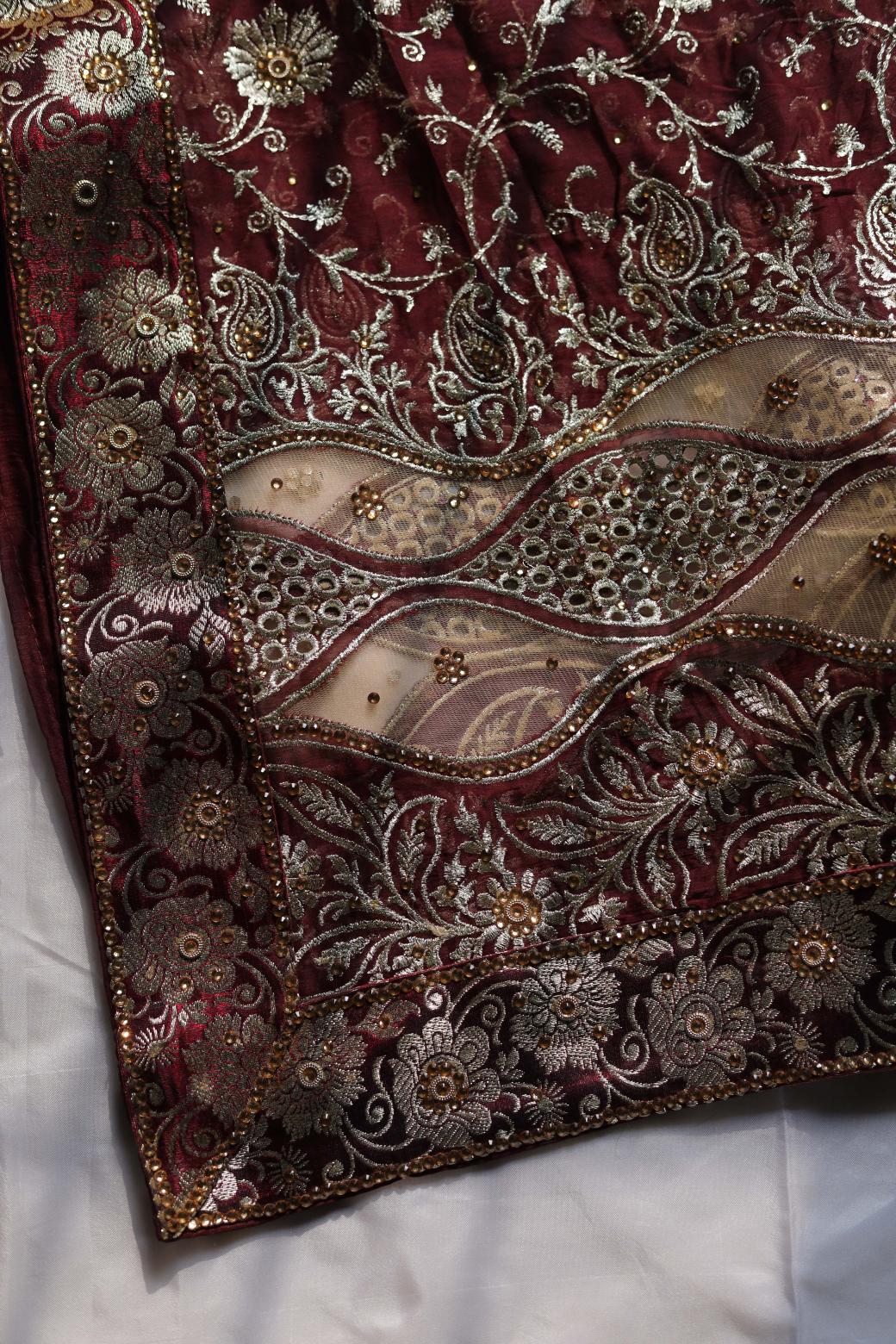 COKE COLOUR KIMKHAB BANARASI GHARARA