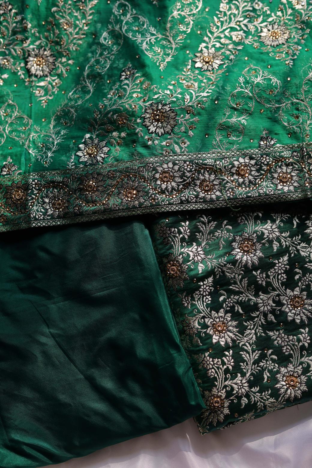 GREEN COLOUR PURE KIMKHAB BANARASI GHARARA