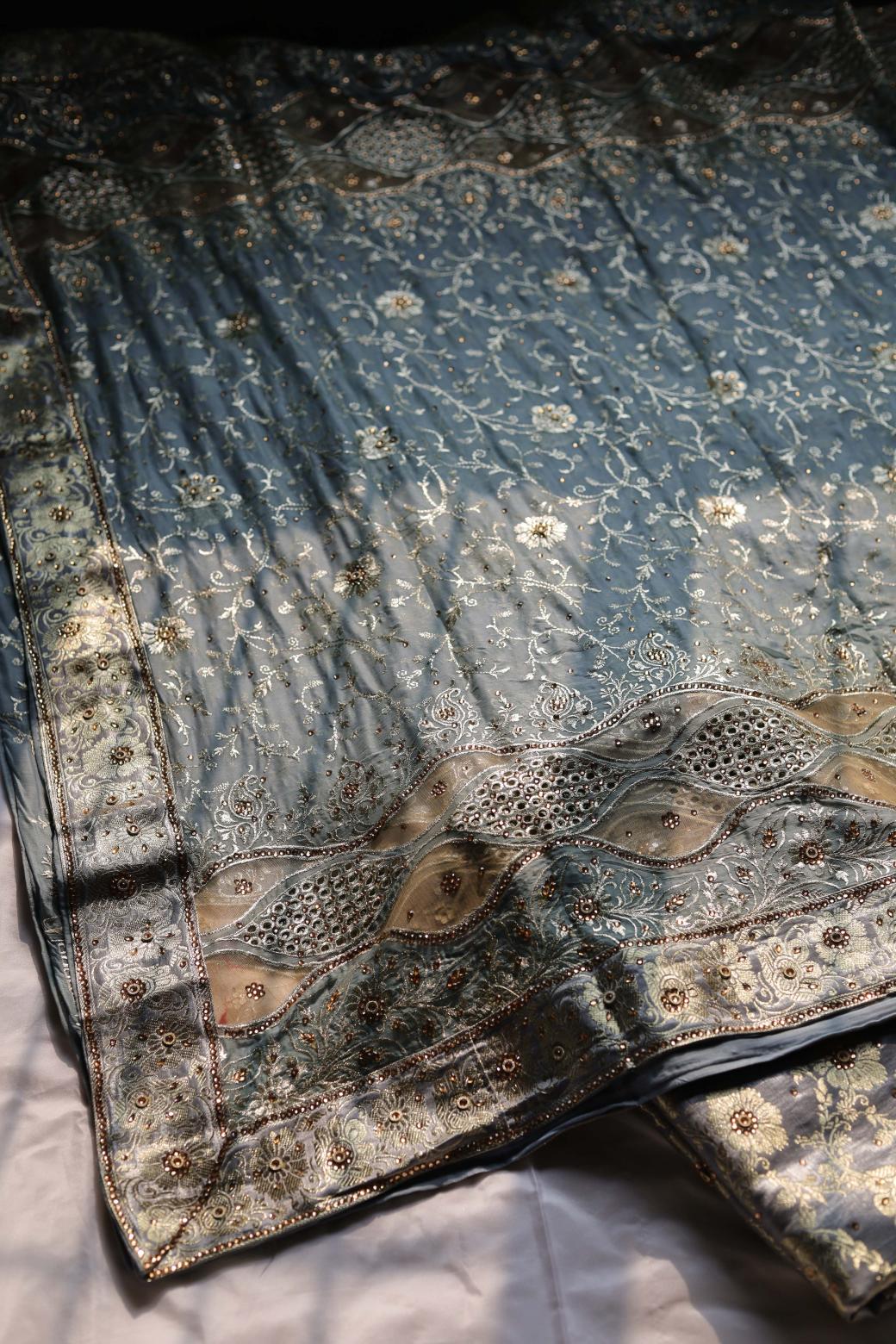 GREY COLOUR PURE KATAAN KIMKHAB BANARASI GHARARA