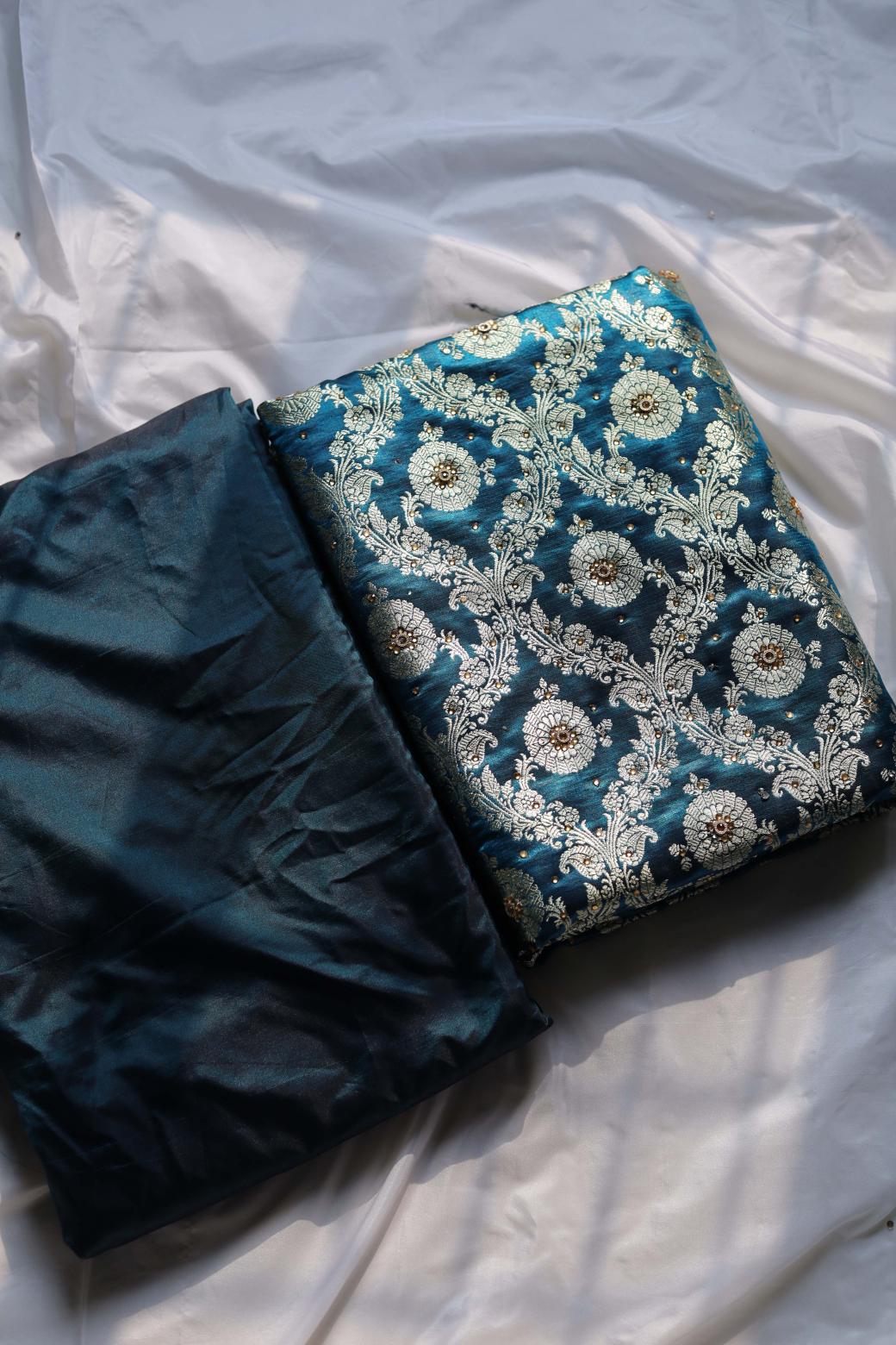PEACOCK BLUE COLOUR KIMKHAB BANARASI GHARARA