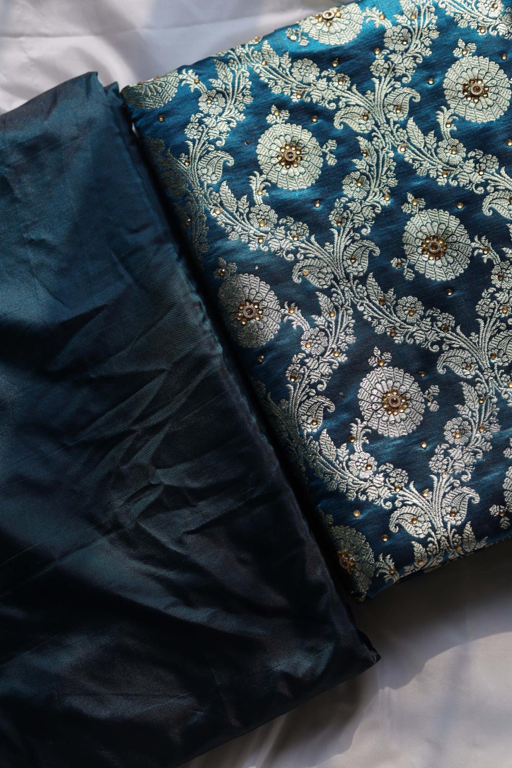 PEACOCK BLUE COLOUR KIMKHAB BANARASI GHARARA