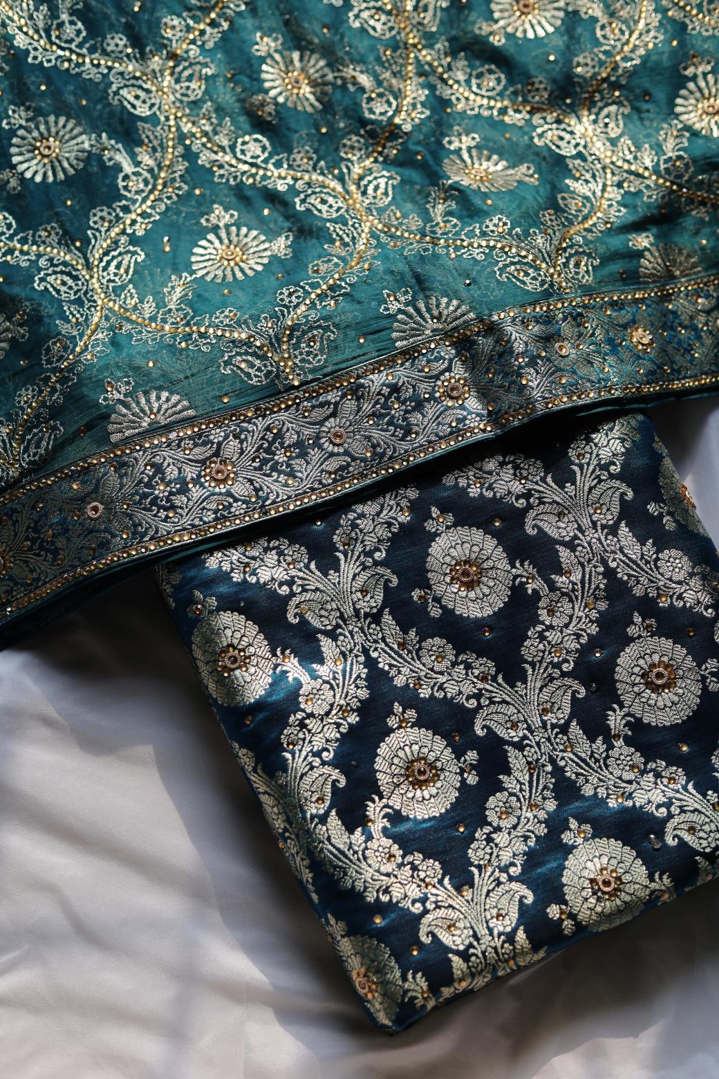 PEACOCK BLUE COLOUR KIMKHAB BANARASI GHARARA