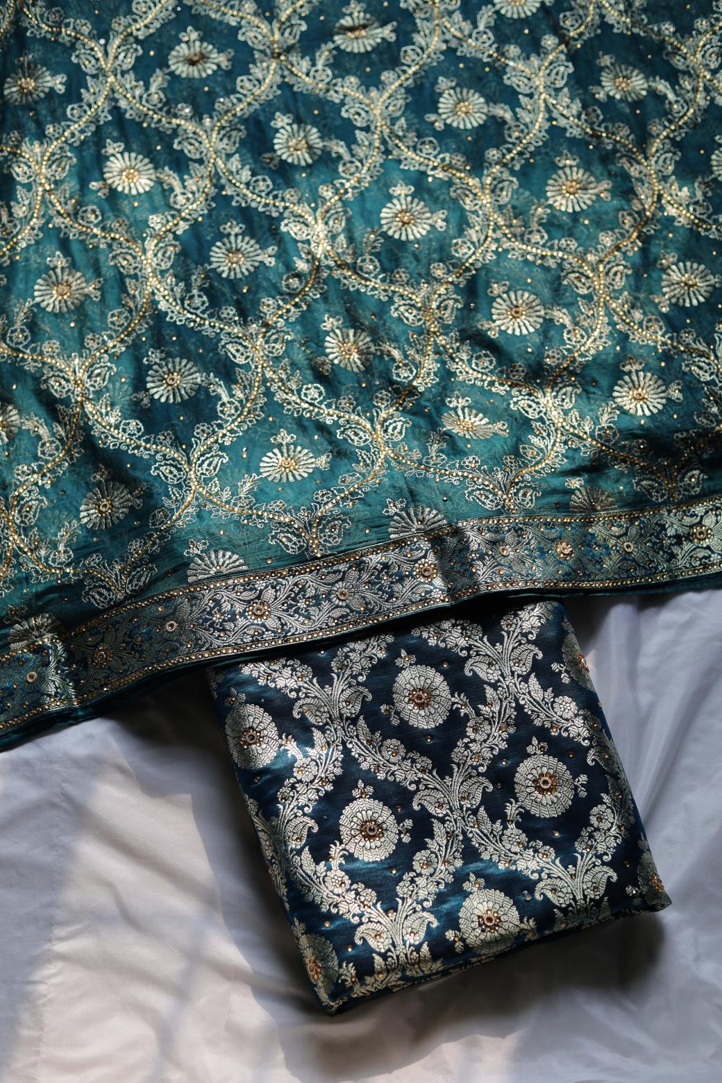 PEACOCK BLUE COLOUR KIMKHAB BANARASI GHARARA