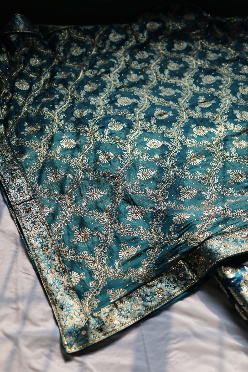 PEACOCK BLUE COLOUR KIMKHAB BANARASI GHARARA