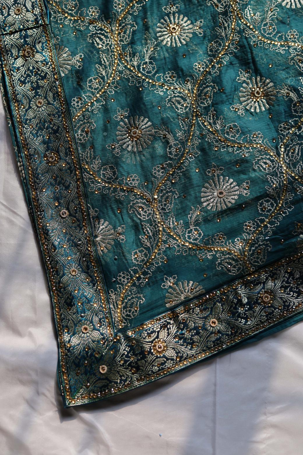 PEACOCK BLUE COLOUR KIMKHAB BANARASI GHARARA