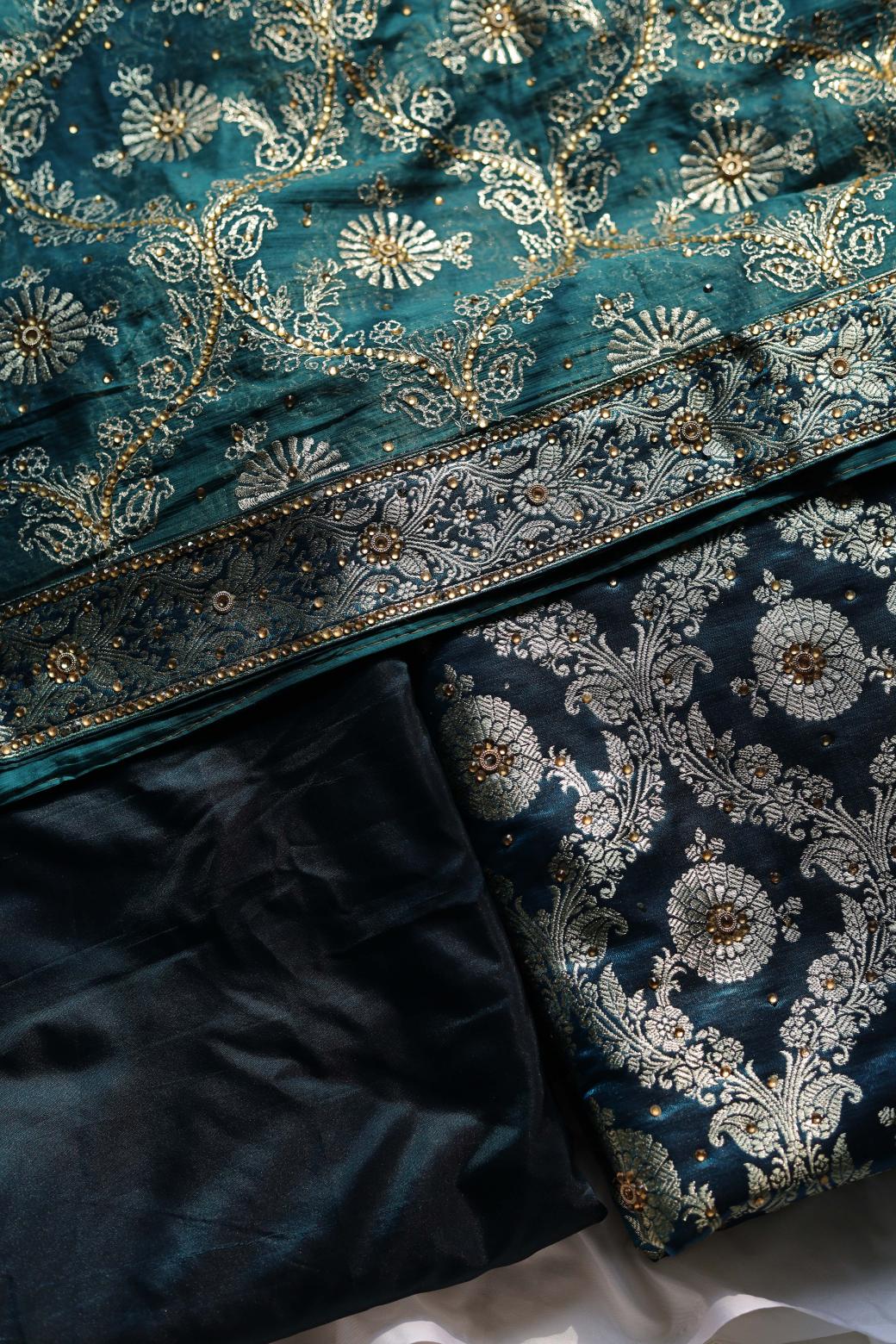 PEACOCK BLUE COLOUR KIMKHAB BANARASI GHARARA