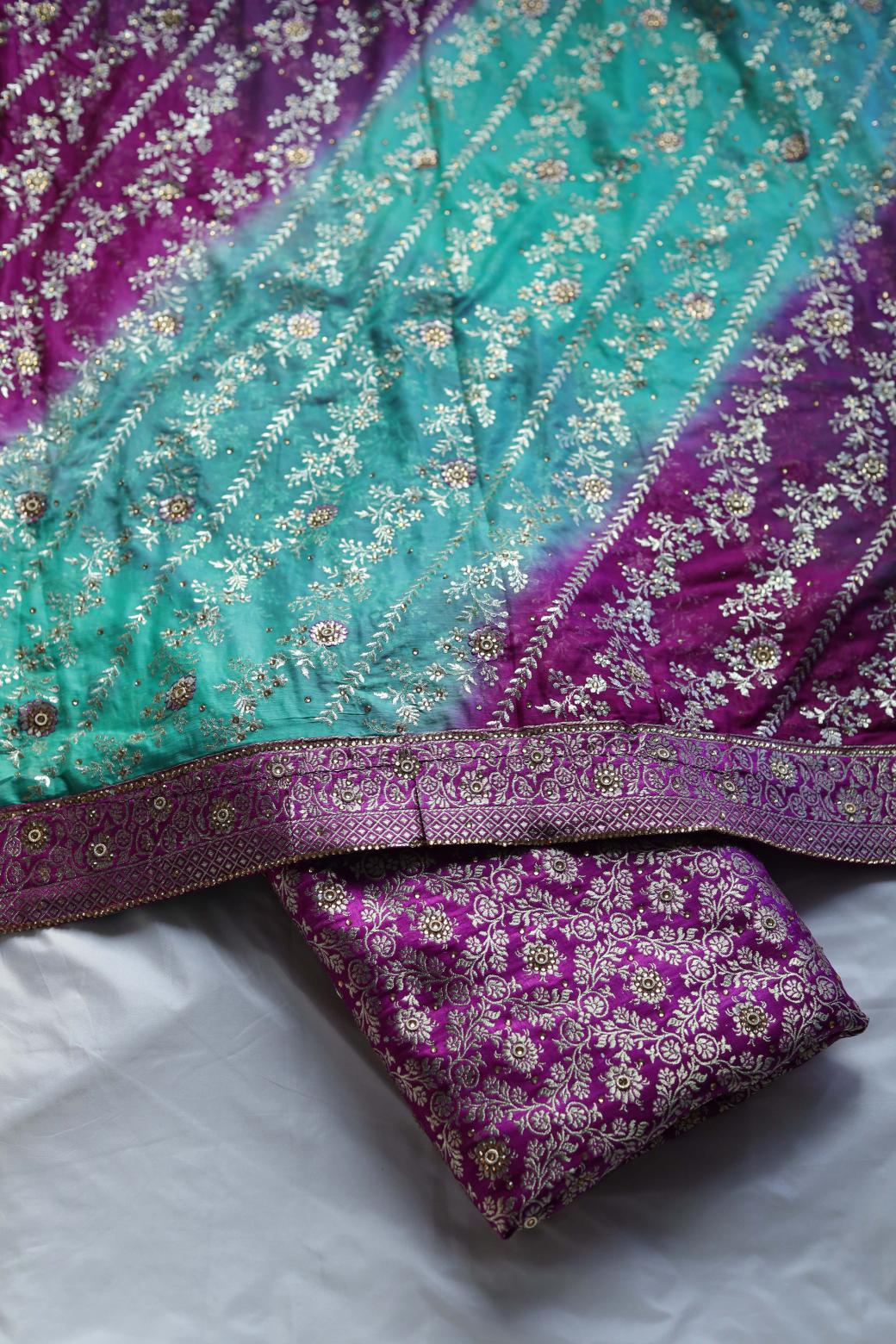 RAMA GREEN & PURPLE CONTRAST COLOUR PURE KIMKHAB BANARASI GHARARA