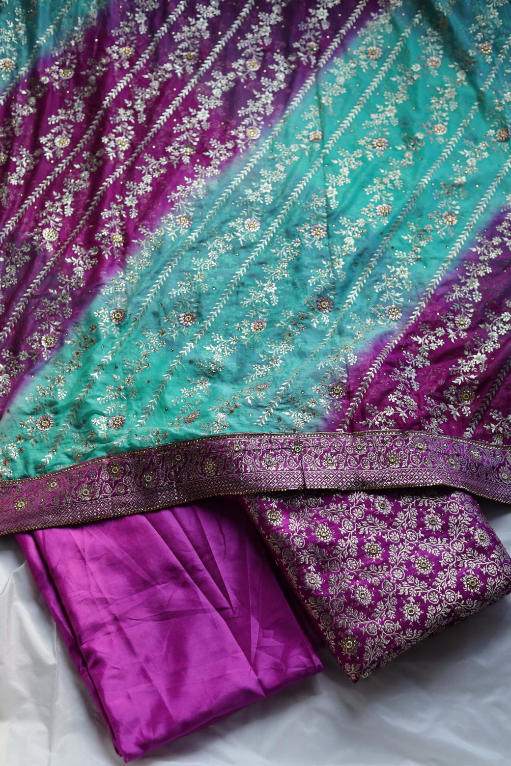 RAMA GREEN & PURPLE CONTRAST COLOUR PURE KIMKHAB BANARASI GHARARA
