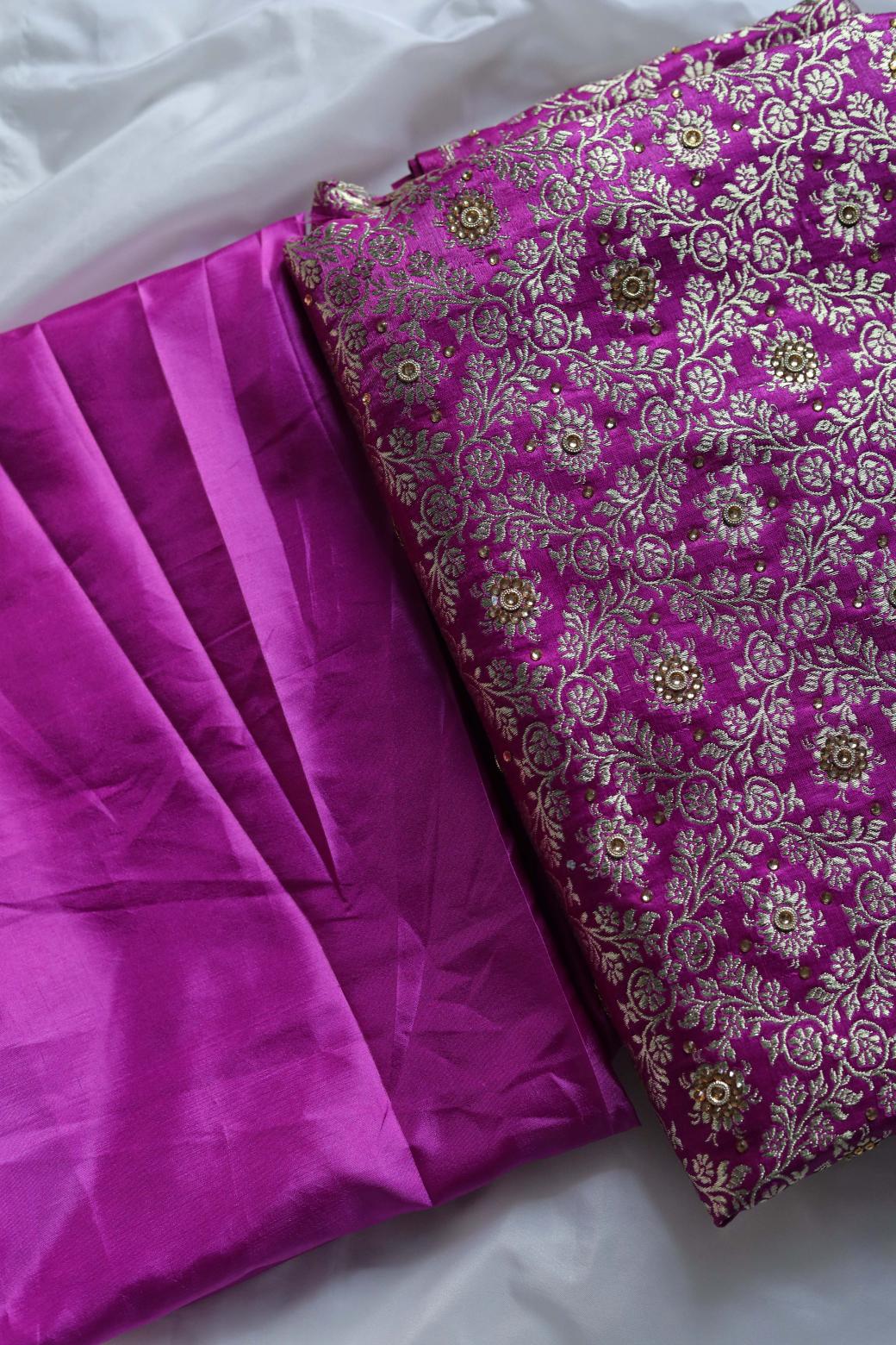 RAMA GREEN & PURPLE CONTRAST COLOUR PURE KIMKHAB BANARASI GHARARA