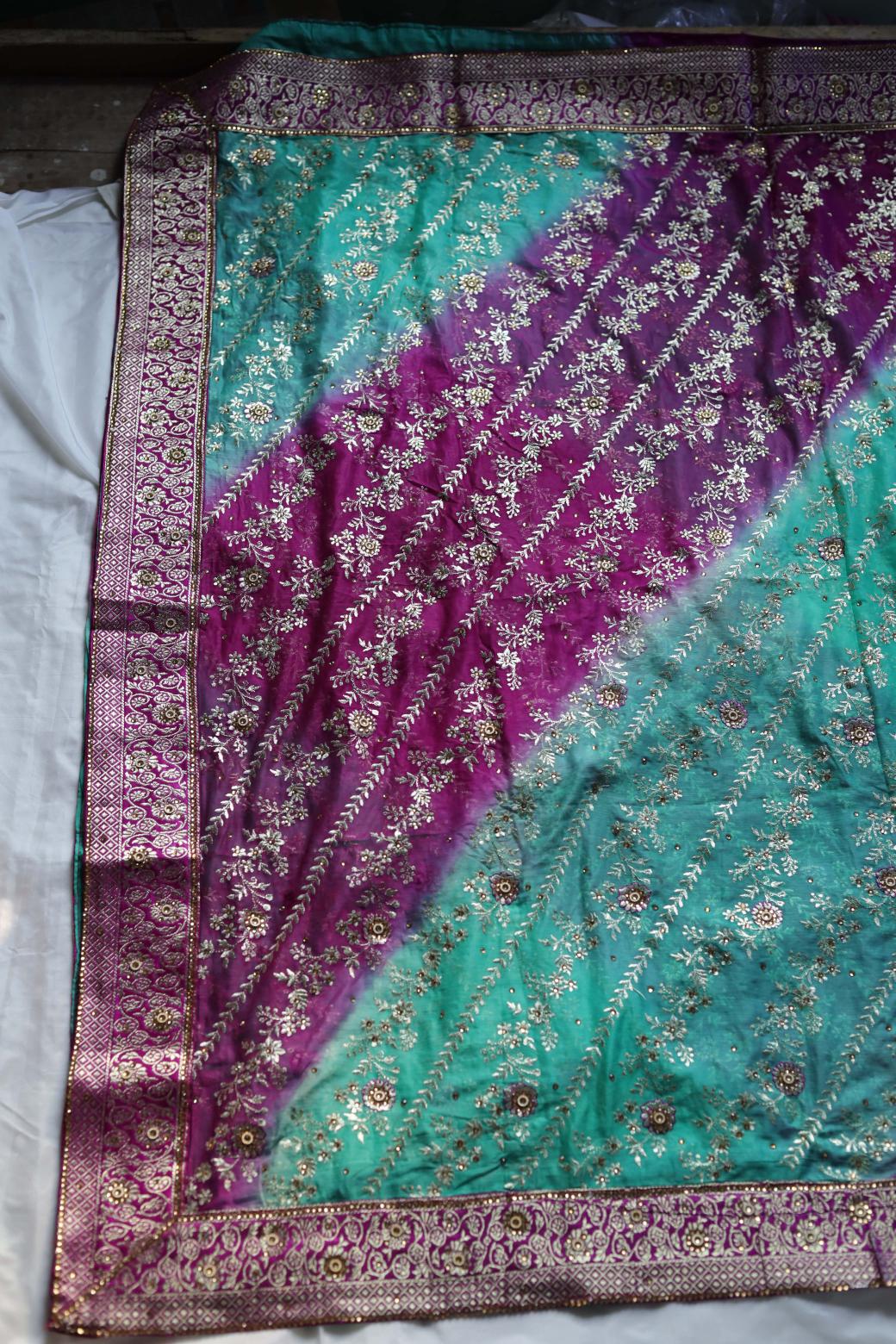 RAMA GREEN & PURPLE CONTRAST COLOUR PURE KIMKHAB BANARASI GHARARA