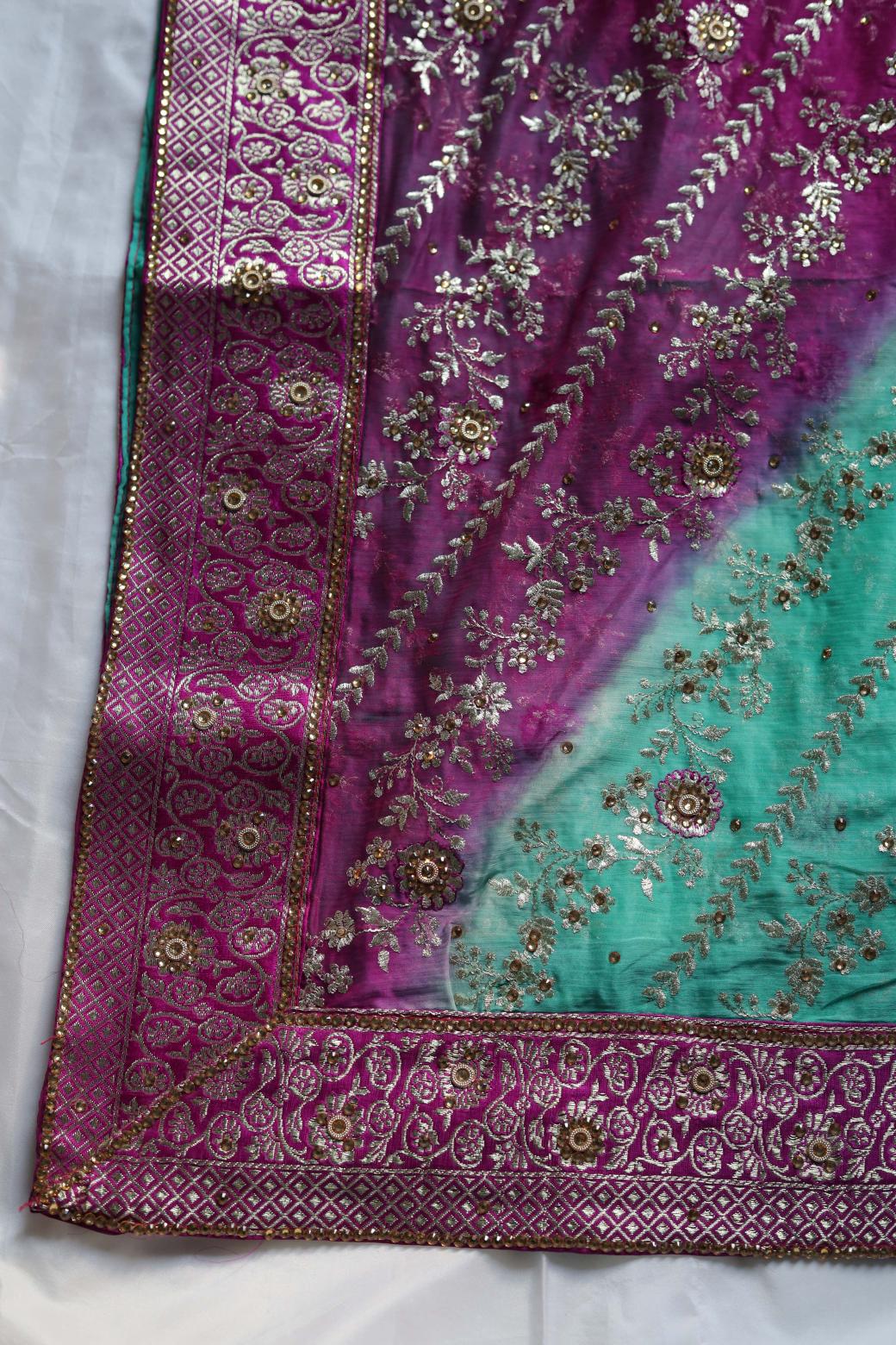 RAMA GREEN & PURPLE CONTRAST COLOUR PURE KIMKHAB BANARASI GHARARA