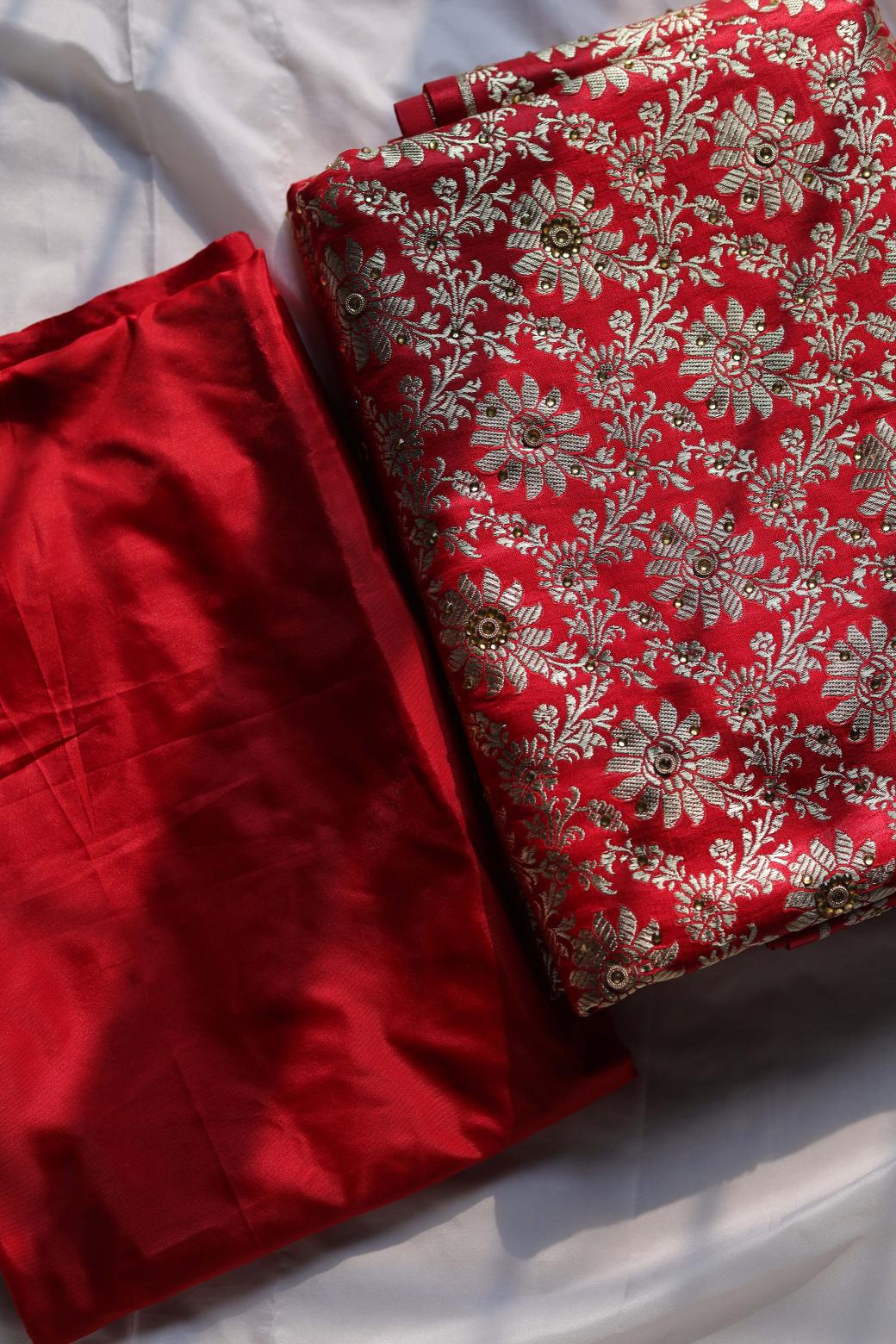 RED & BLUE CONTRAST COLOUR KIMKHAB BANARASI GHARARA