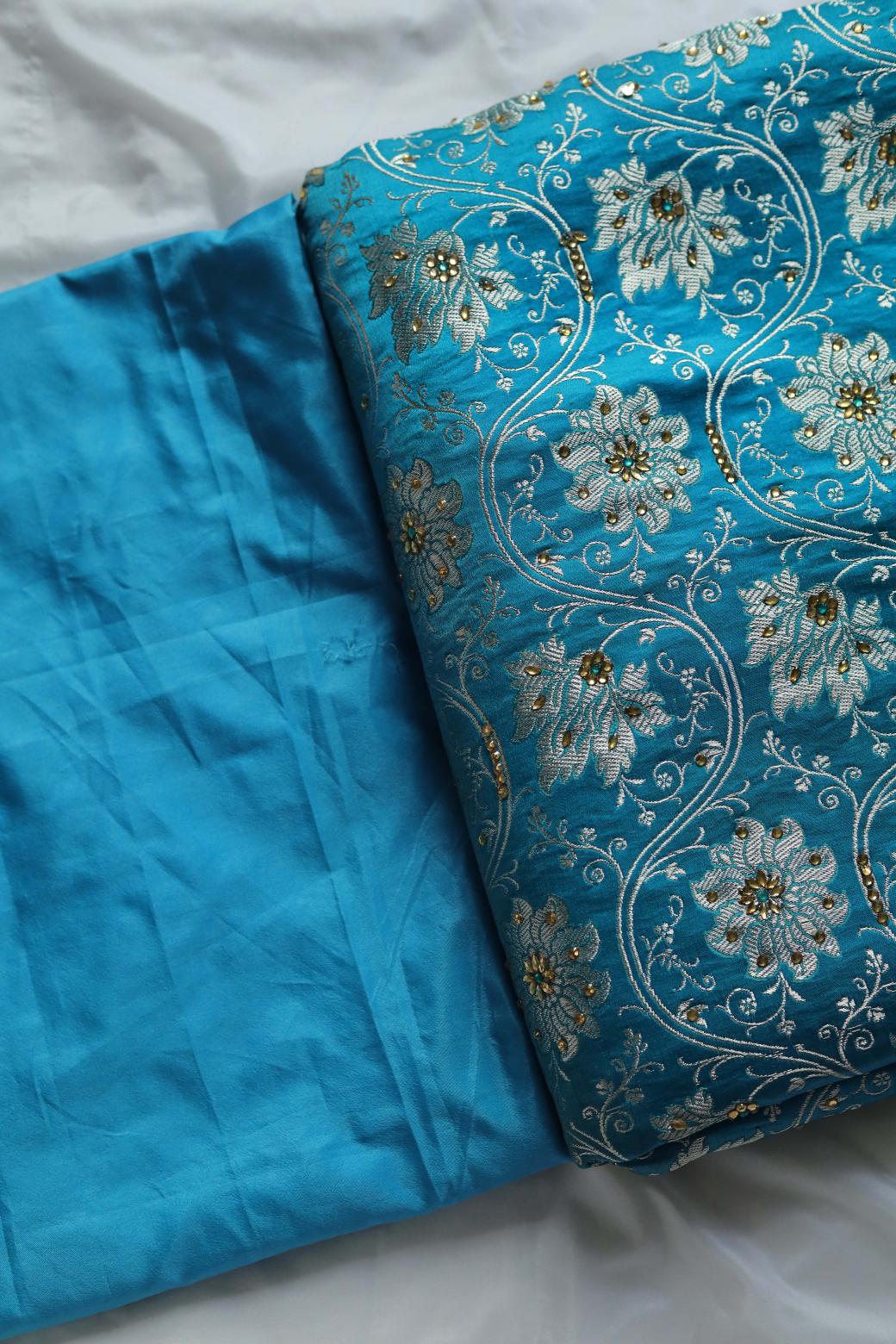 SEA BLUE COLOUR PURE KIMKHAB BANARASI GHARARA