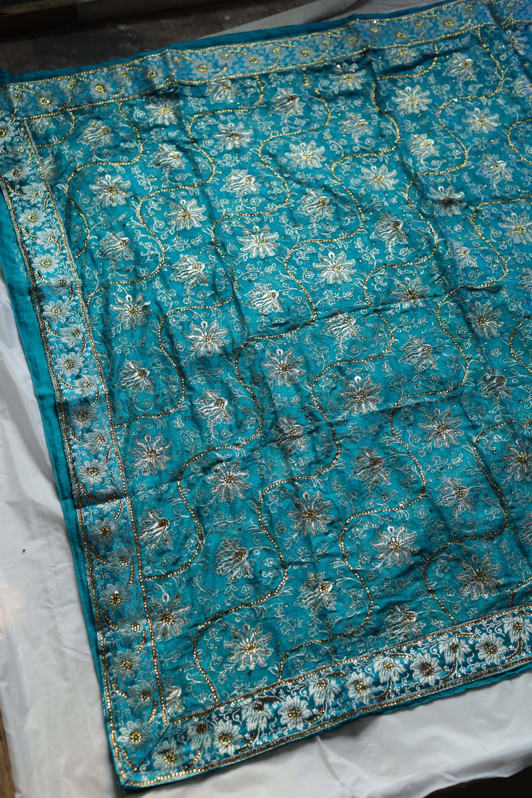 SEA BLUE COLOUR PURE KIMKHAB BANARASI GHARARA