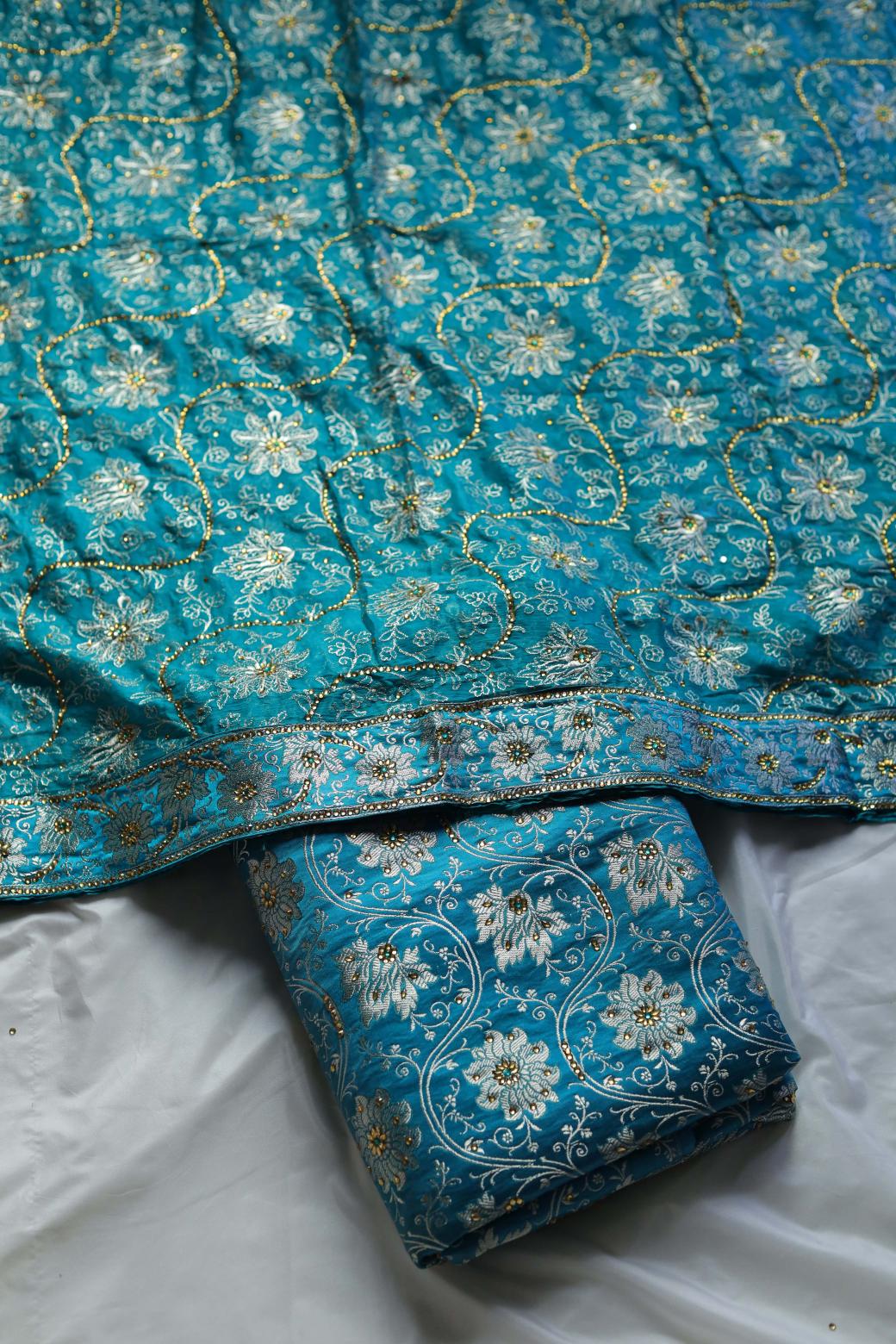 SEA BLUE COLOUR PURE KIMKHAB BANARASI GHARARA