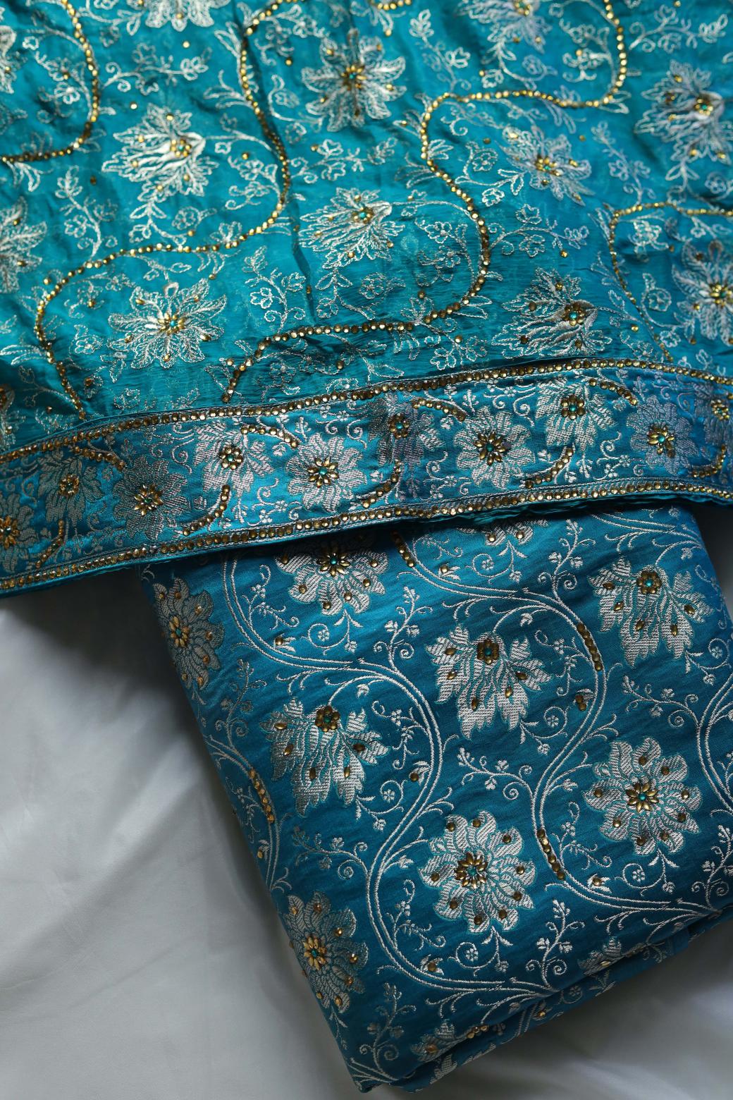 SEA BLUE COLOUR PURE KIMKHAB BANARASI GHARARA