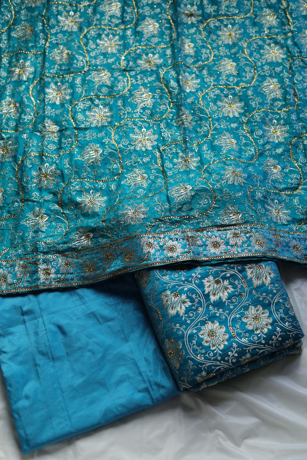 SEA BLUE COLOUR PURE KIMKHAB BANARASI GHARARA