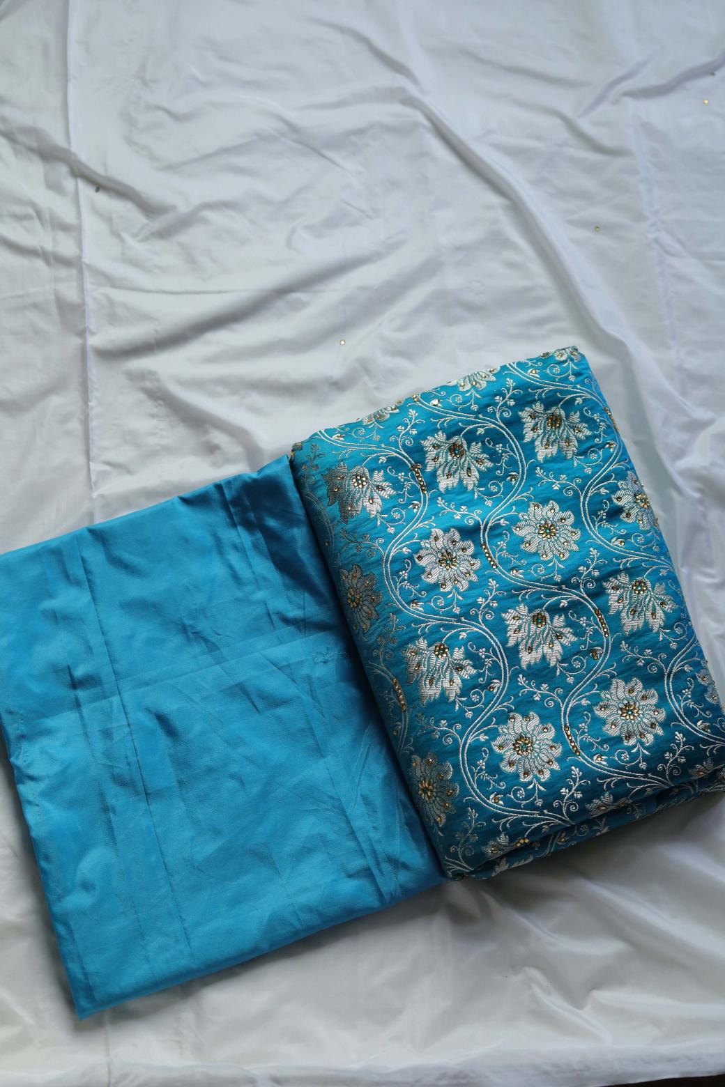 SEA BLUE COLOUR PURE KIMKHAB BANARASI GHARARA