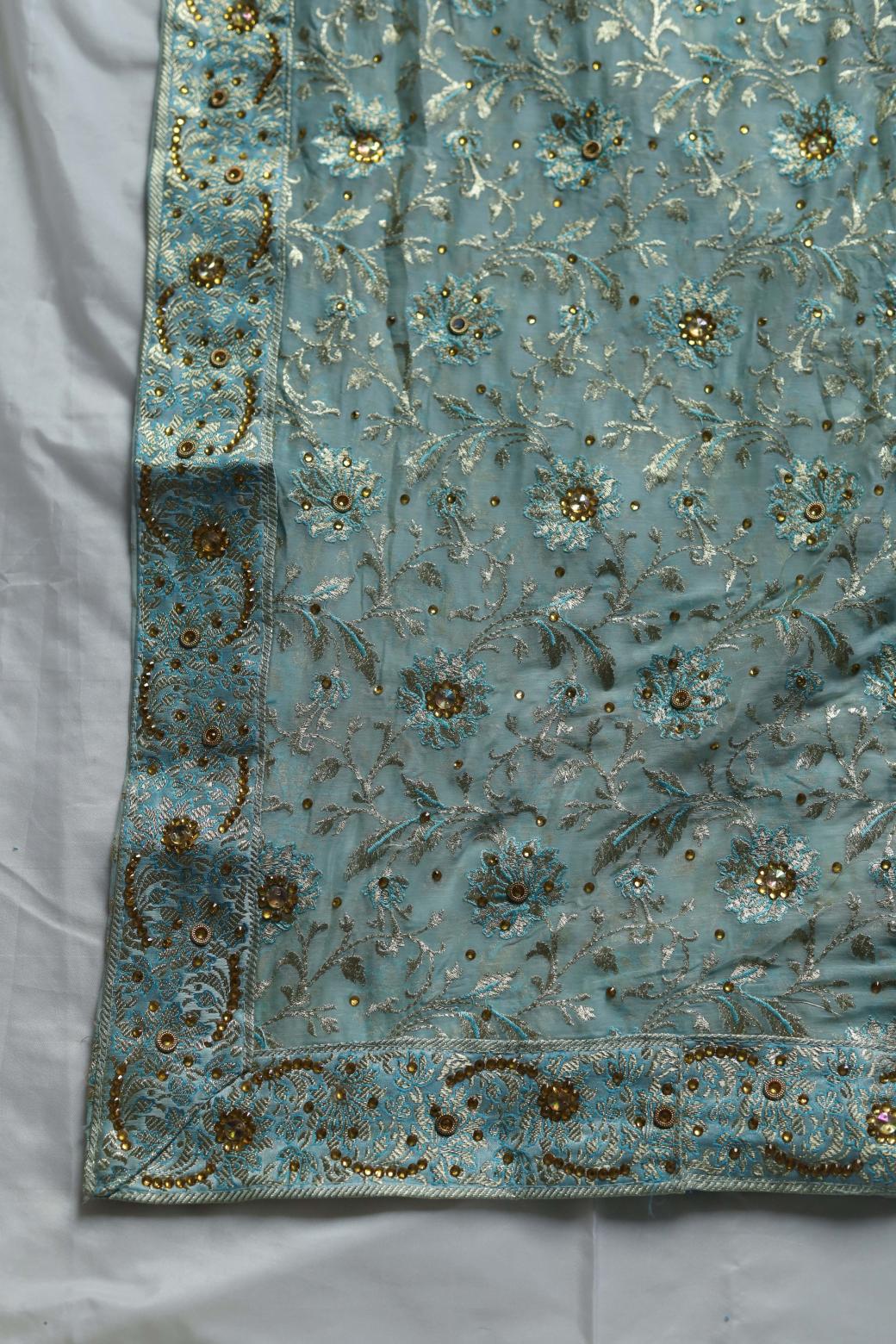 SKY BLUE COLOUR KIMKHAB BANARASI GHARARA