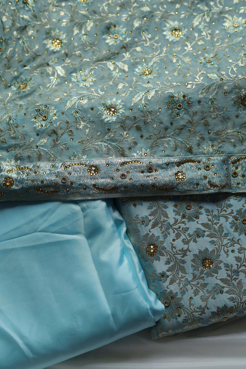 SKY BLUE COLOUR KIMKHAB BANARASI GHARARA