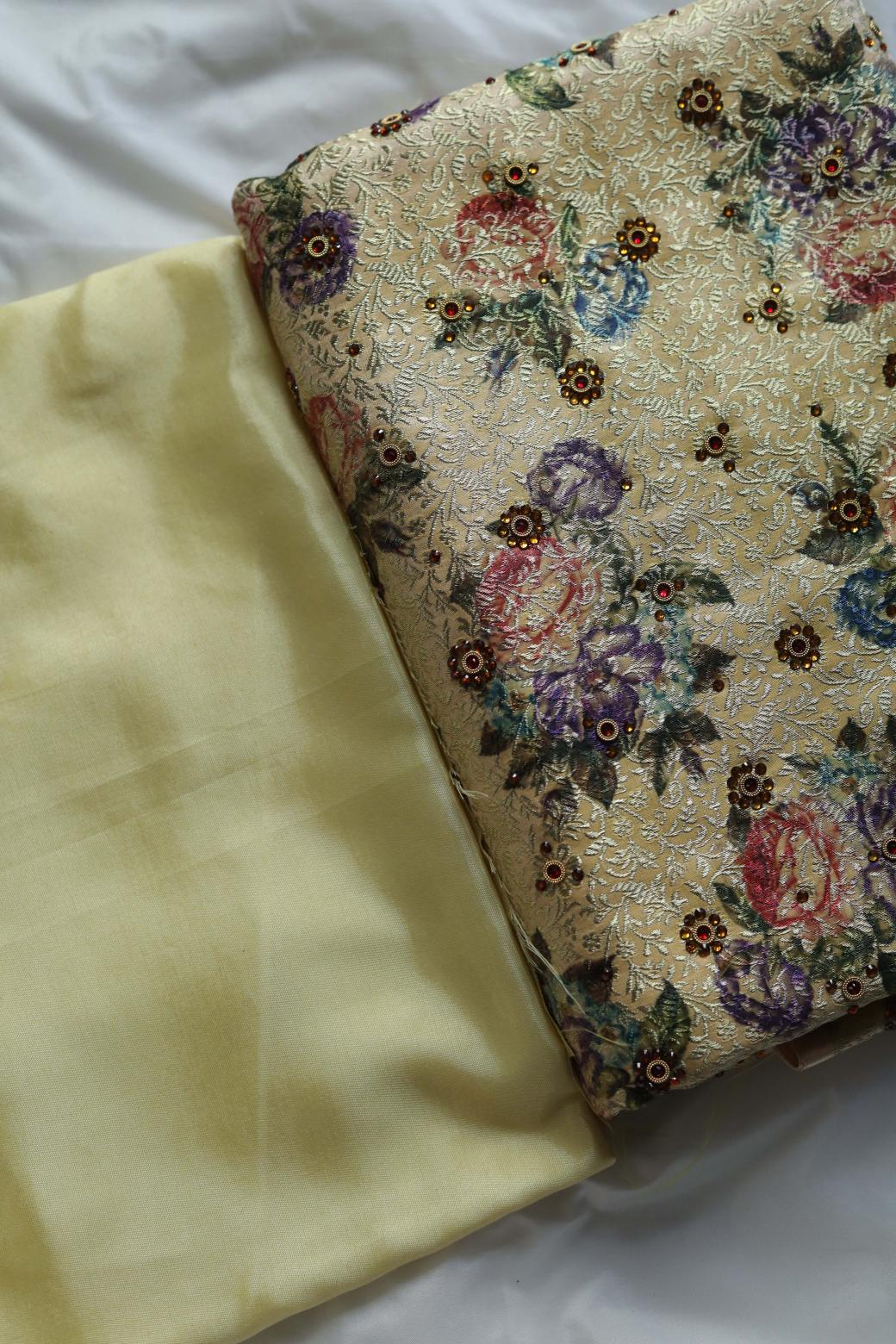 YELLOW COLOUR PRINTED KIMKHAB BANARASI GHARARA