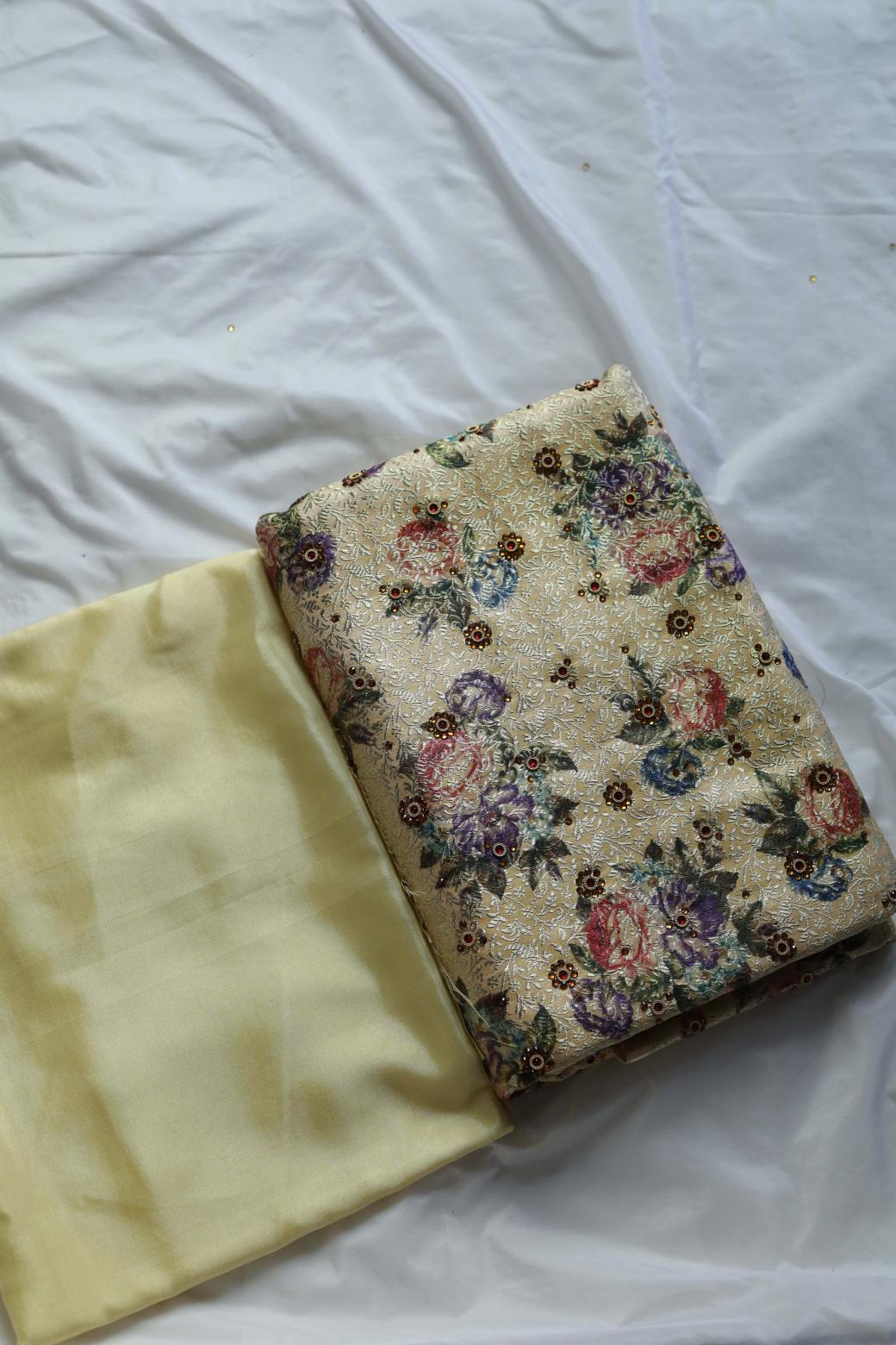 YELLOW COLOUR PRINTED KIMKHAB BANARASI GHARARA