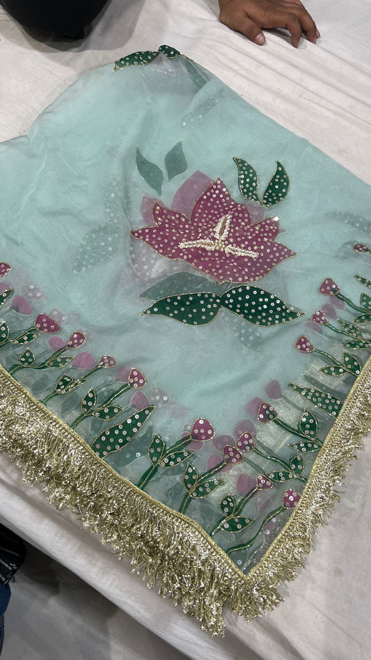 HAND PAINTED HAND WORK ZARDOZI DUPATTA