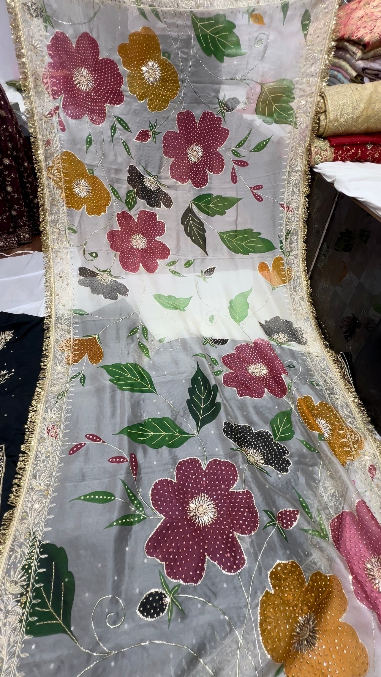 FULL DAPKA ZARDOZI HANDWORK GHARARA WITH HAND PAINTED DUPATTA