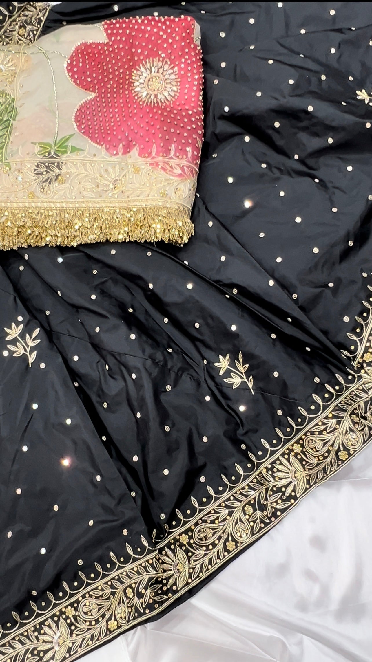 FULL DAPKA ZARDOZI HANDWORK GHARARA WITH HAND PAINTED DUPATTA