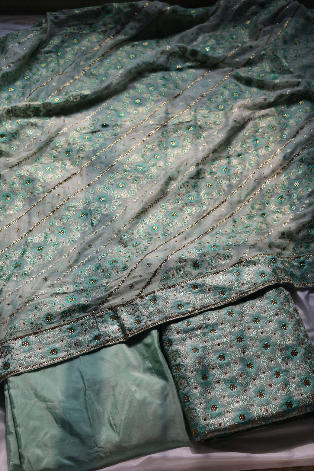 AQUA GREEN COLOUR PURE KATAAN KIMKHAB BANARASI GHARARA