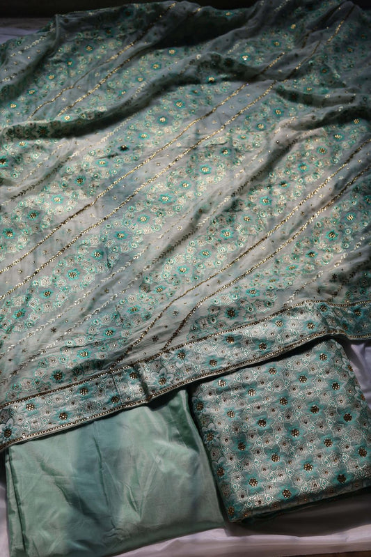 AQUA GREEN COLOUR PURE KATAAN KIMKHAB BANARASI GHARARA