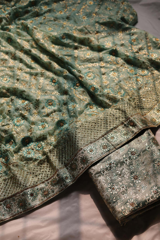 AQUA GREEN COLOUR PURE KIMKHAB BANARASI GHARARA