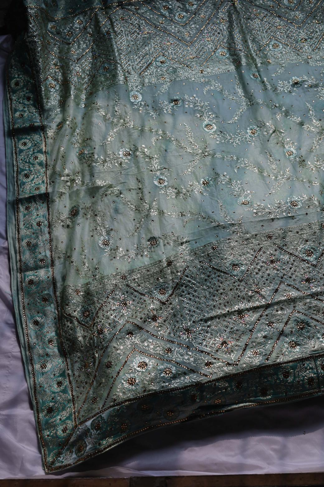 AQUA GREEN COLOUR PURE KIMKHAB BANARASI GHARARA