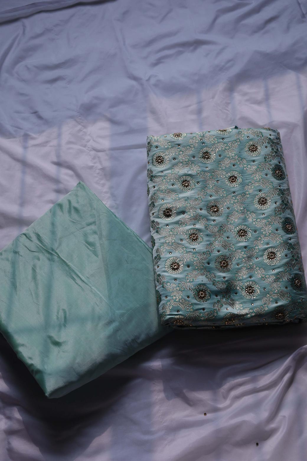 AQUA GREEN COLOUR PURE KIMKHAB BANARASI GHARARA