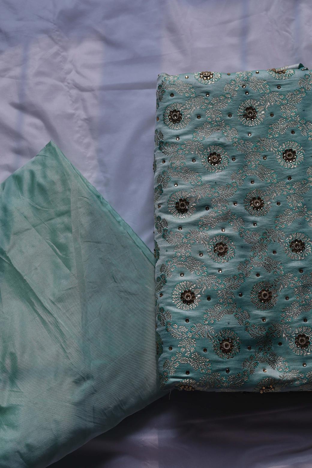 AQUA GREEN COLOUR PURE KIMKHAB BANARASI GHARARA