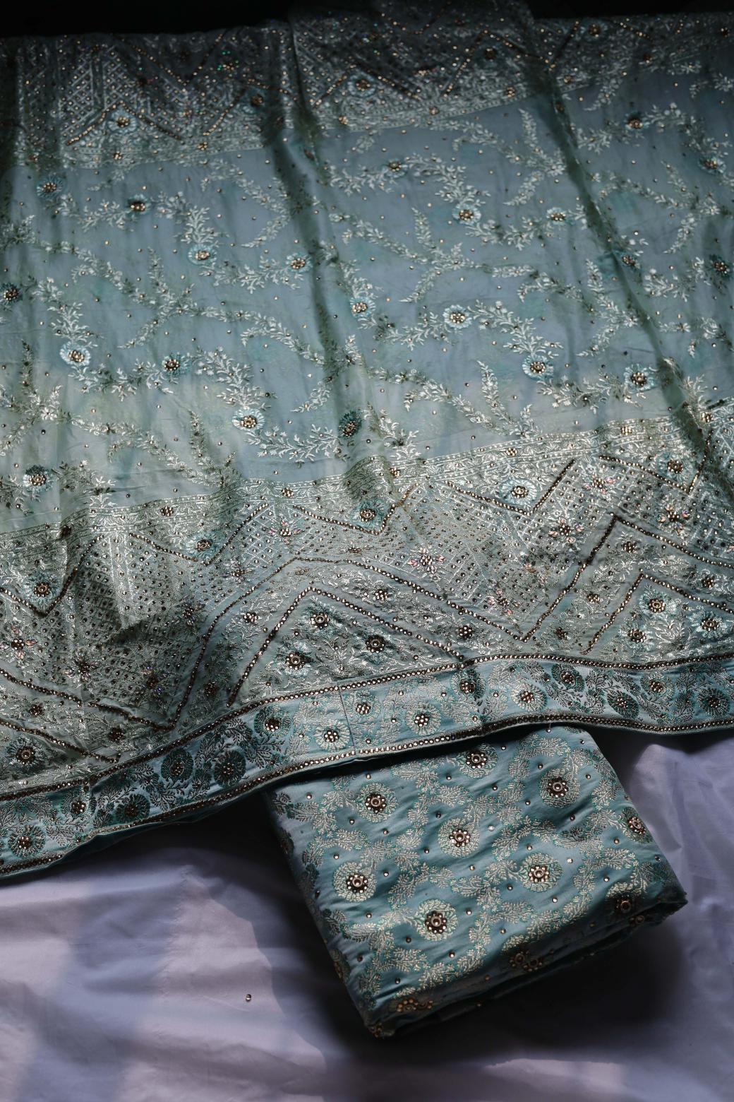 AQUA GREEN COLOUR PURE KIMKHAB BANARASI GHARARA