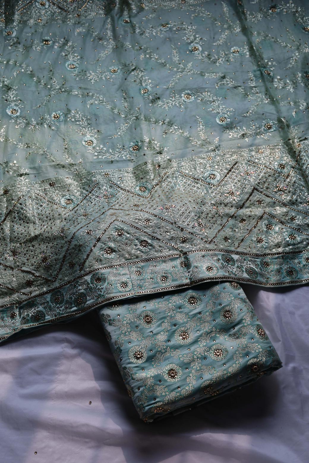 AQUA GREEN COLOUR PURE KIMKHAB BANARASI GHARARA
