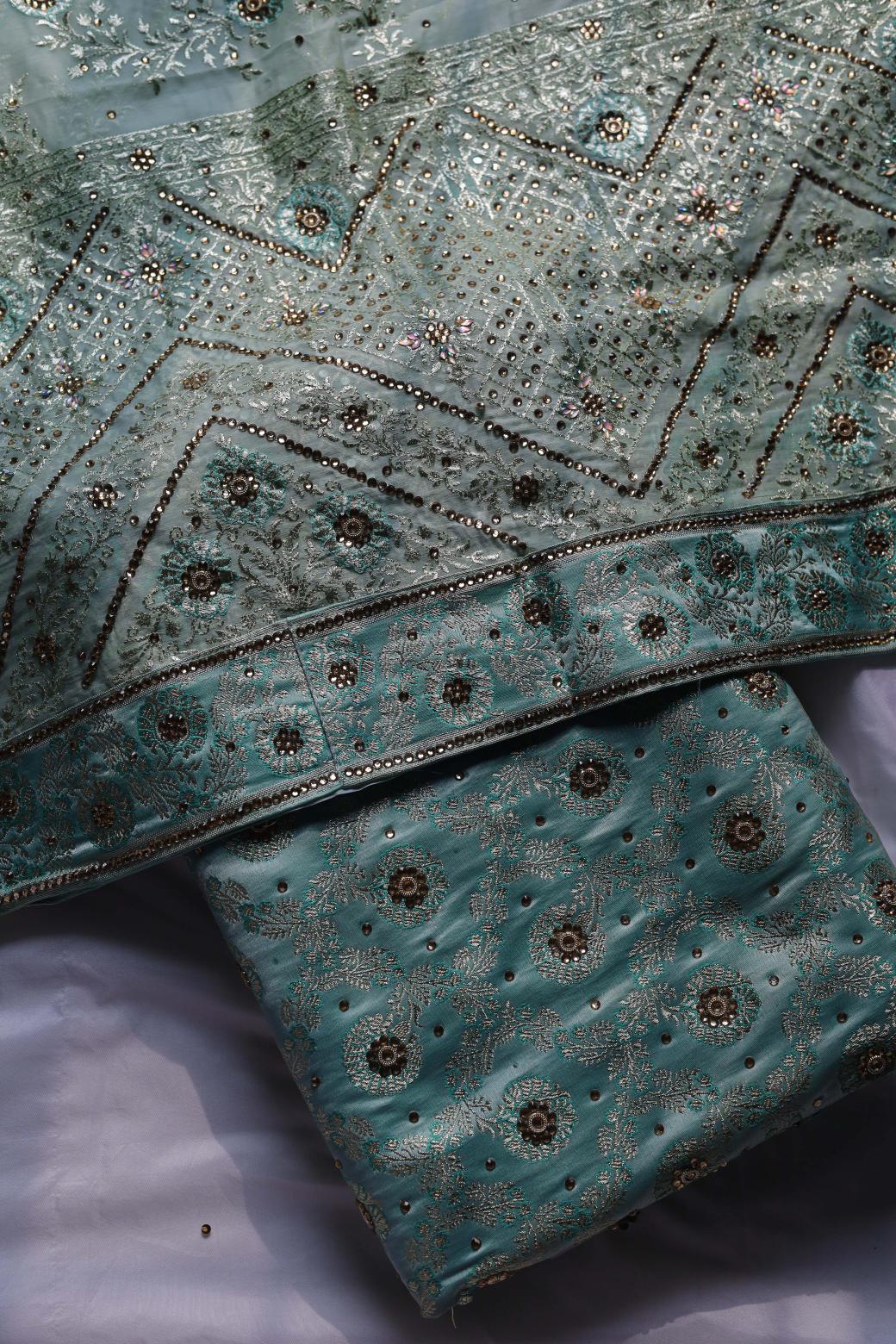 AQUA GREEN COLOUR PURE KIMKHAB BANARASI GHARARA