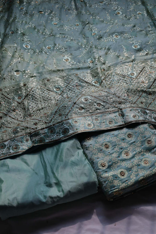 AQUA GREEN COLOUR PURE KIMKHAB BANARASI GHARARA