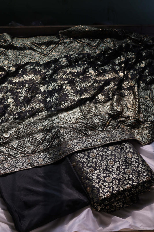 BLACK COLOUR PURE KATAAN KIMKHAB BANARASI GHARARA