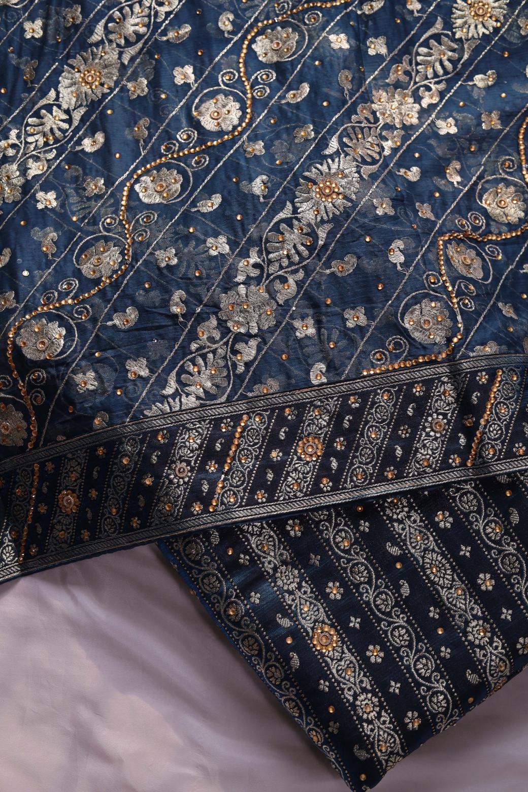 BLUE COLOUR KIMKHAB BANARASI GHARARA