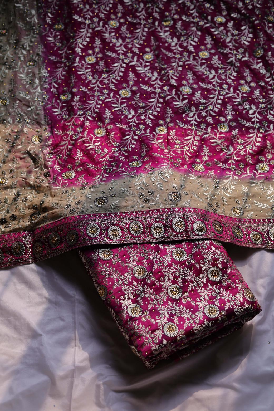 BURGUNDY COLOUR PURE KIMKHAB BANARASI GHARARA