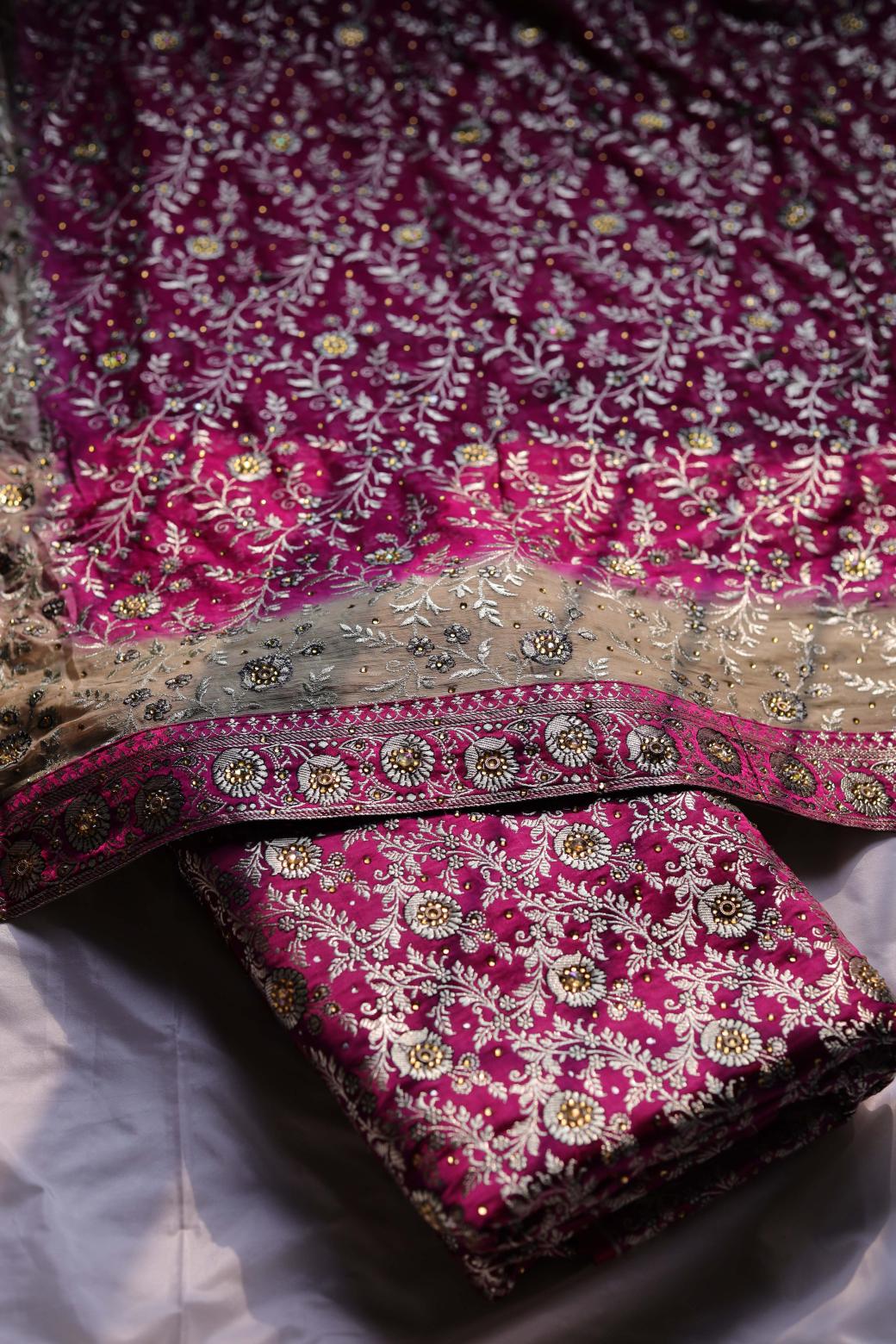 BURGUNDY COLOUR PURE KIMKHAB BANARASI GHARARA