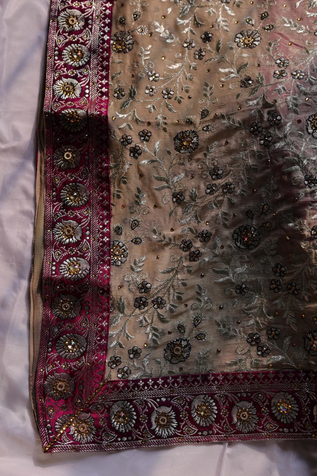 BURGUNDY COLOUR PURE KIMKHAB BANARASI GHARARA