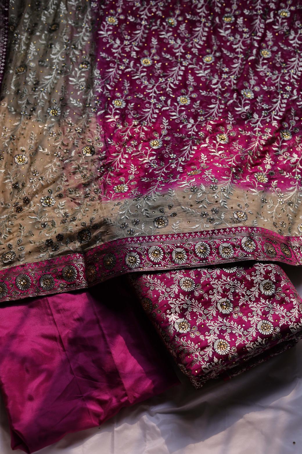 BURGUNDY COLOUR PURE KIMKHAB BANARASI GHARARA